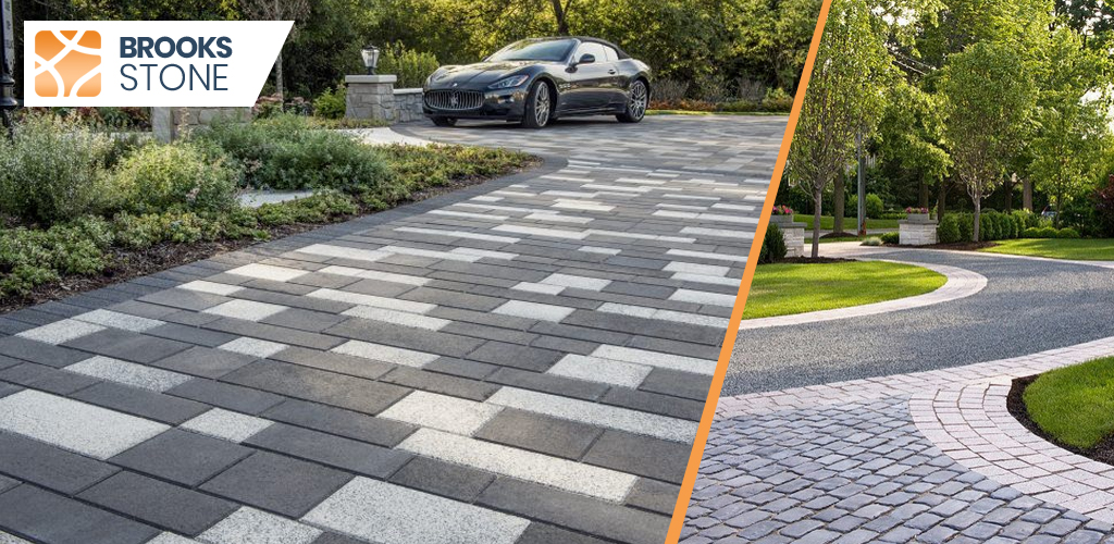 Pavers of varying thicknesses installed on a driveway